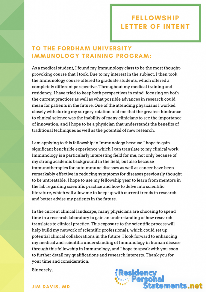 fellowship letter of intent example fellowship letter of intent example